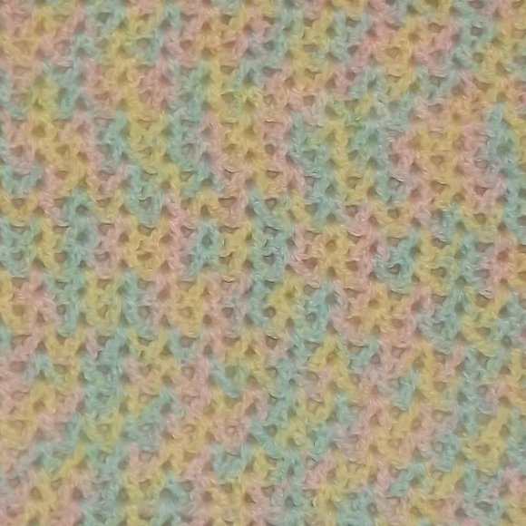 Hand crafted knitted baby blanket soft pink, blue and yellow - Picture 6 of 6